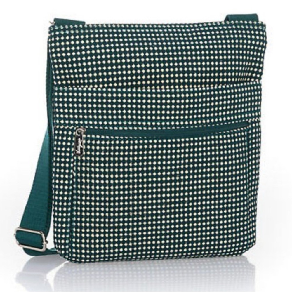 Thirty-One Crossbody Green and White Polka Dot Bag Adjustable strap